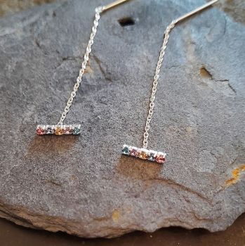 Coloured CZ Bar Threader Earring