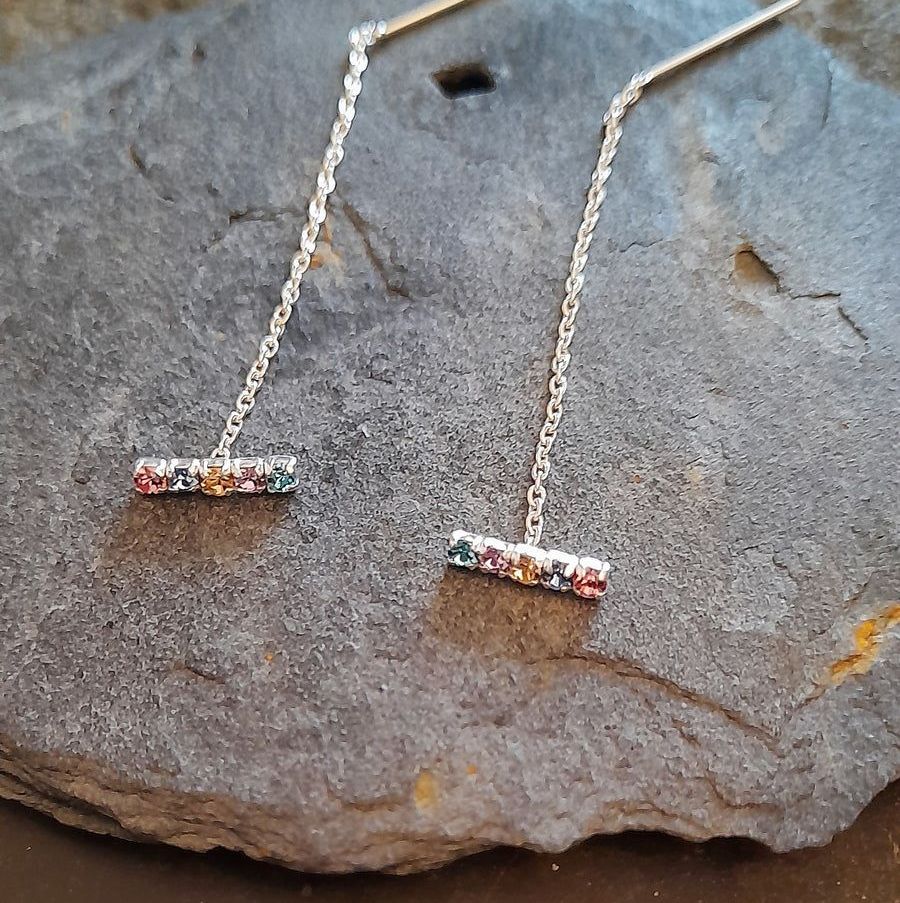 Coloured CZ Bar Threader Earring