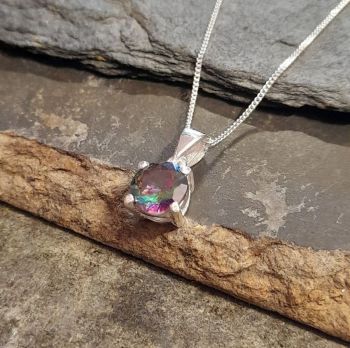 Mystic Topaz Colour CZ Round Pendant