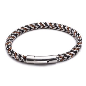 Brown Nylon Cord Threaded Stainless Steel Bracelet