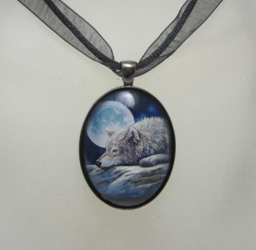 Quiet Reflection glass cabochon necklace by Lisa Parker
