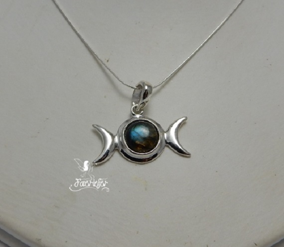 Labradorite Triple Moon necklace with Hidden Pentagram