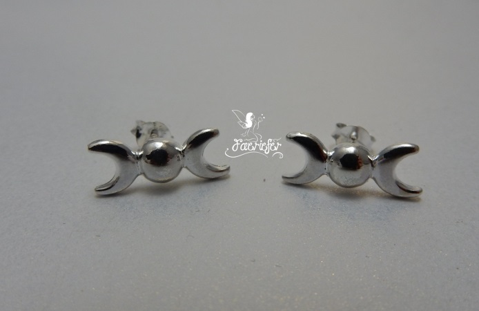 Silver Triple Moon Stud Earrings
