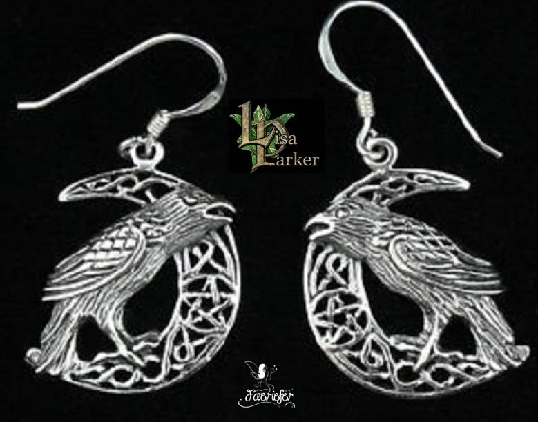 Silver Raven on Moon Earrings by Lisa Parker