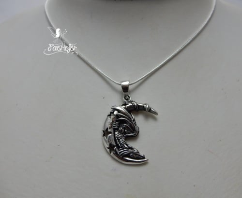 Silver Sleeping Dragon On The Moon necklace by Lisa Parker