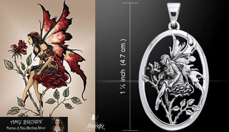 Red Rose Fairy pendant designed by Amy brown fantasy fairy artist