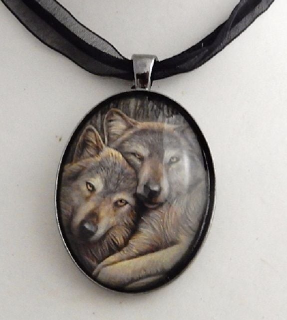 Loyal Companions glass cabochon necklace by Lisa Parker