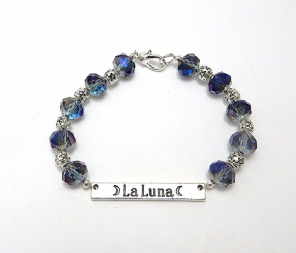 La Luna wiccan moon bracelet with smokey mystic crystal beads