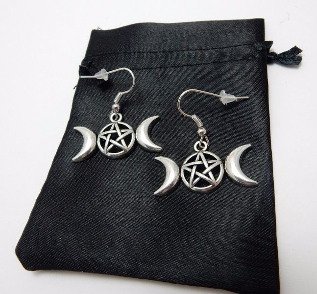 Triple Moon Pentagram Earrings