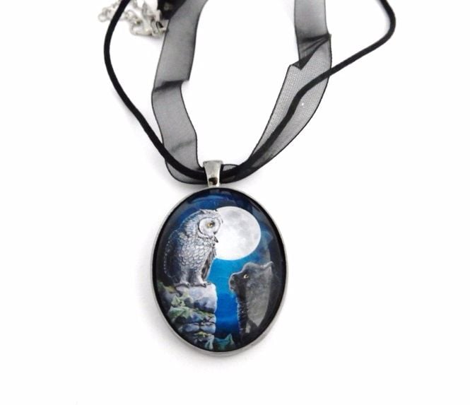 Purrfect Wisdom glass cabochon necklace - Lisa Parker