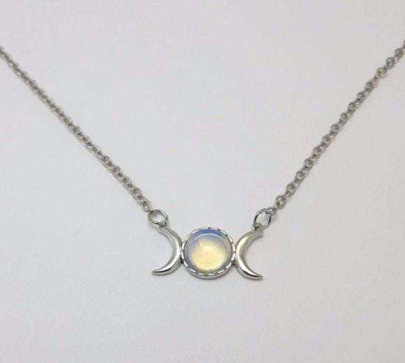 Triple Moon Goddess necklace with opalite stone