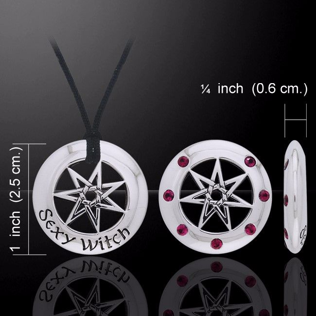 Sexy Witch 7 pointed star silver wiccan necklace
