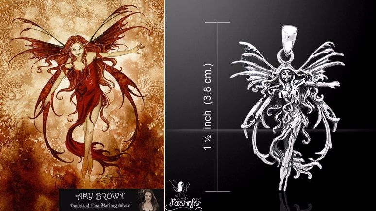 Amy Brown Fire Element Fairy Pendant Just Like Silver