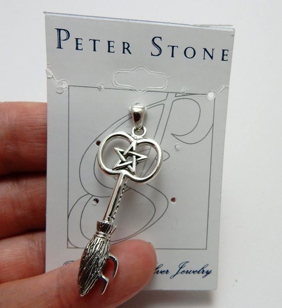 Witch Broom Pentacle sterling silver pendant