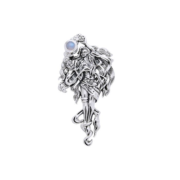 Celestial Moon Goddess Silver Pendant by Mickie Mueller and Peter Stone wit