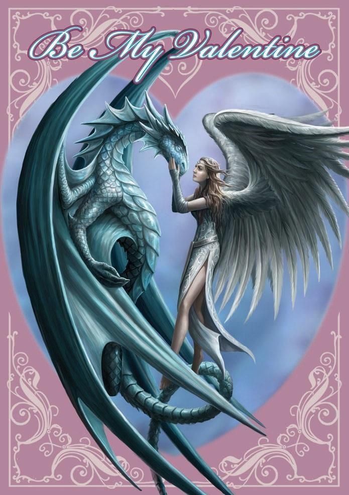 Silver back Dragon Valentine Greetings Card by Anne Stokes unicorn fairies
