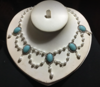 Tudor Lady in Waiting Pearl and turquoise necklace