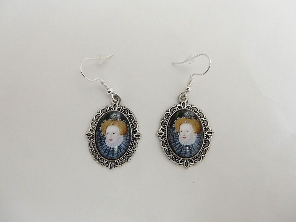 Queen Elizabeth earrings - historical portrait jewellery - miniature portra
