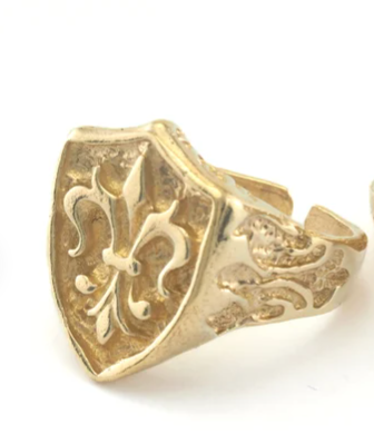 Fleur De Lis Medieval Brass Shield Ring