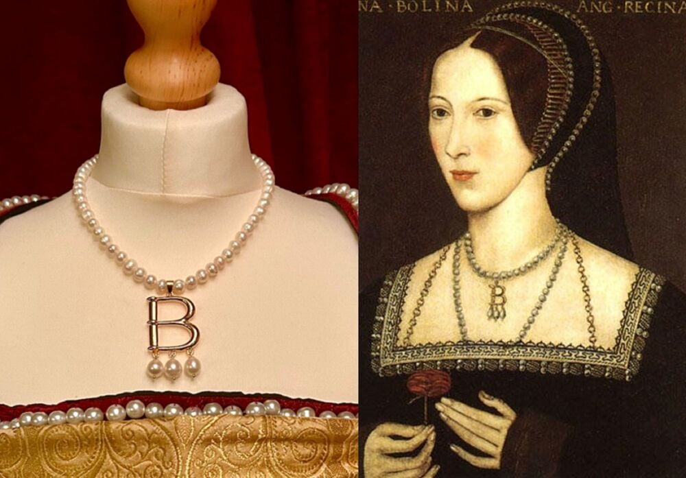 Anne Boleyn Initial B Necklace - classic version freshwater pearls
