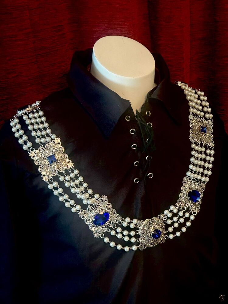 Lord Chain Of Office Silver and Sapphire Blue with Pearls