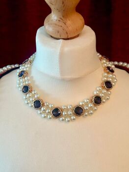 Tudor Queen Pearl and Crystal layered Necklace
