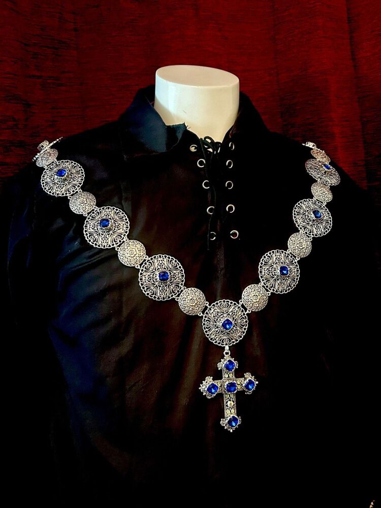 Silver Rose Sapphire Cross Chain Of Office