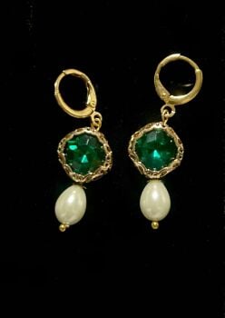 Tudor Queen Emerald Green and Pearl Drop Earrings