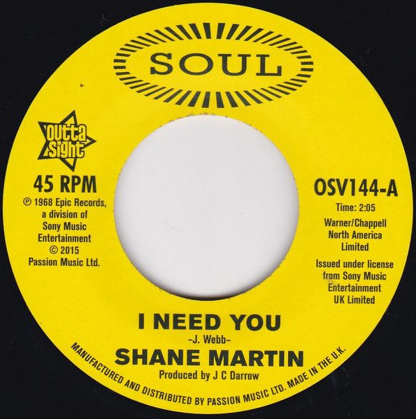 SHANE MARTIN / TAJ MAHAL - I NEED YOU / A LOT OF LOVE