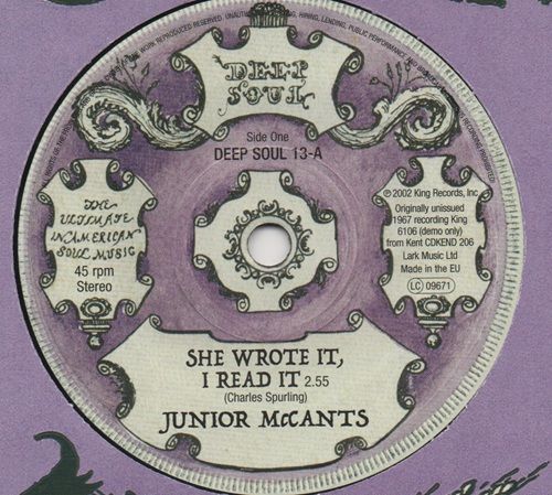 JUNIOR MCCANTS / JOHNNY SOUL - SHE WROTE IT, I READ IT / FALL IN THESE ARMS OF MINE