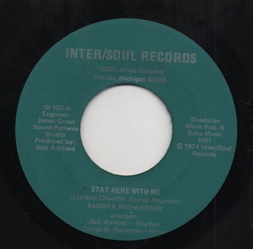 SANDRA RICHARDSON - DON'T LET ME DOWN / STAY HERE WITH ME