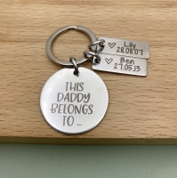This Daddy Belongs To with children's birth details | Personalised Keyring | Fathers Day