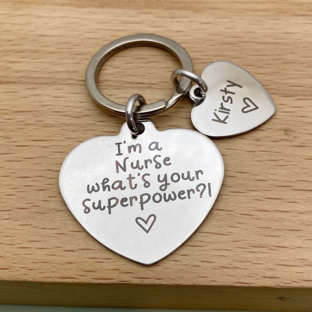 Personalised Nurse Heart Keyring - i'm a nurse whats your superpower?