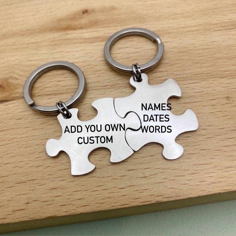 Interlocking Jigsaw Puzzle Piece Keyring Set of 2