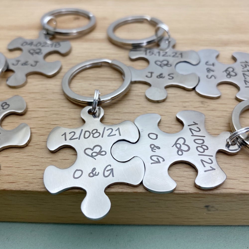Interlocking Jigsaw Puzzle Piece Keyring Set of 2