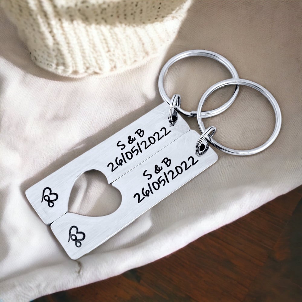 Heart Cut Out Keyrings, Couple Matching set personalised