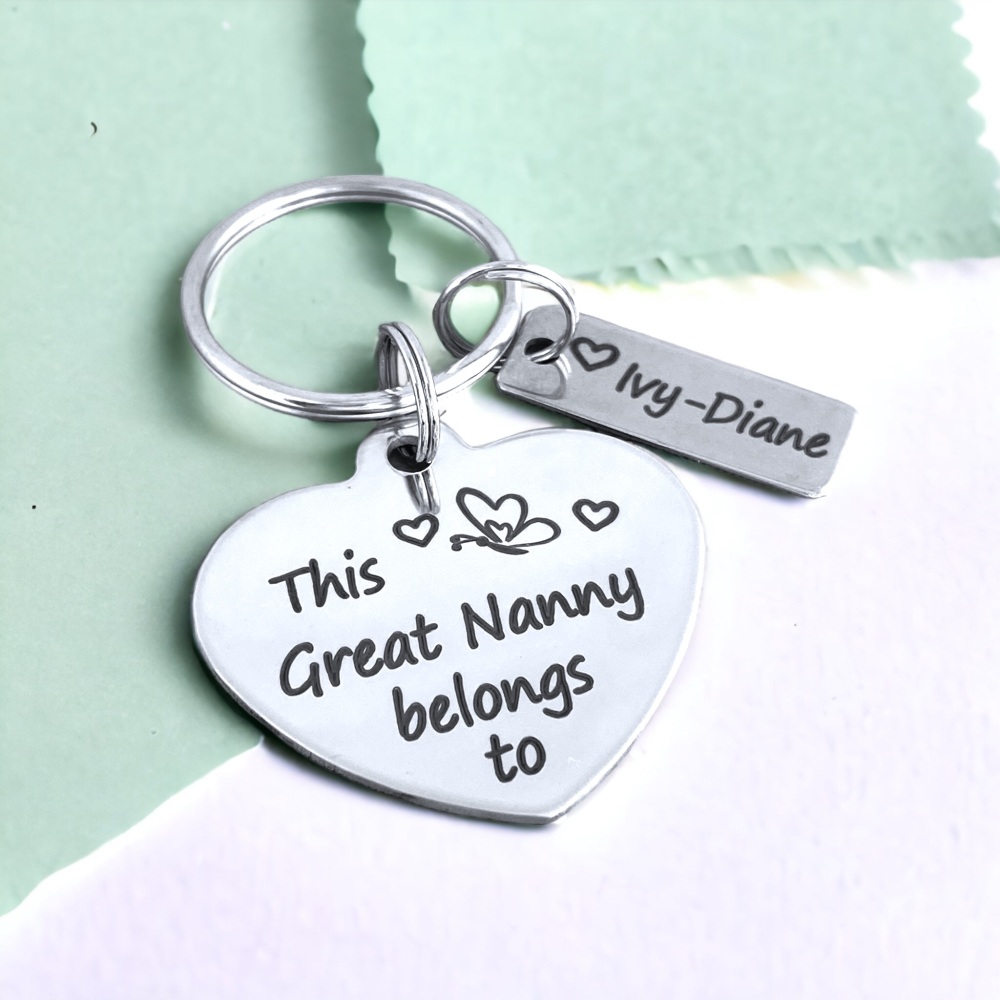 Nanny, Granny, Gran, custom name tag keyring
