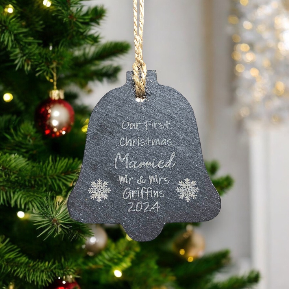 Our first Christmas married | slate bell