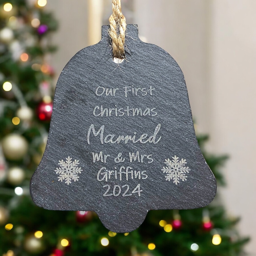 Our first Christmas married | slate bell