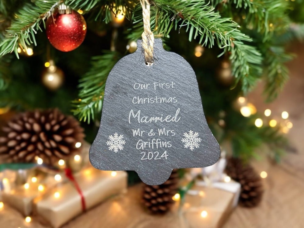 Our first Christmas married | slate bell