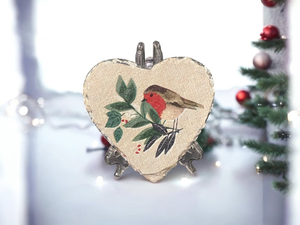 Robin ornament - slate Christmas decoration