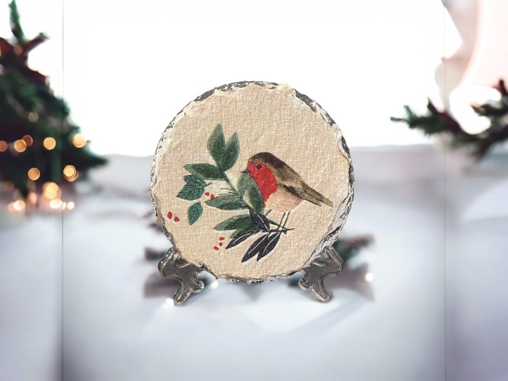 Robin ornament - slate Christmas decoration