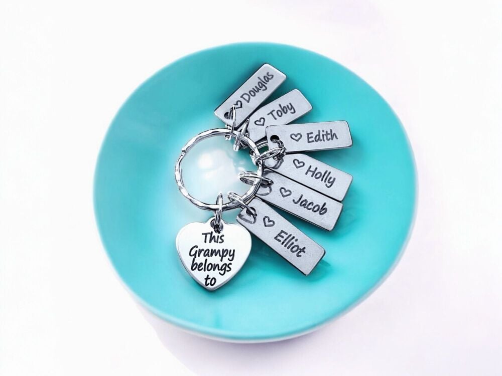 This grandad belongs to keyring, dad, daddy with name tags perfect gift for hard to buy for men