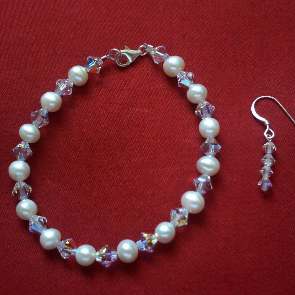 Swarovski & Pearl Bracelet 2 & Earrings