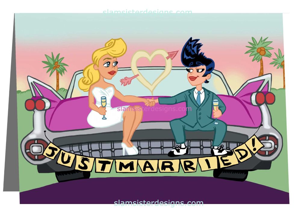 Just Married 50's card