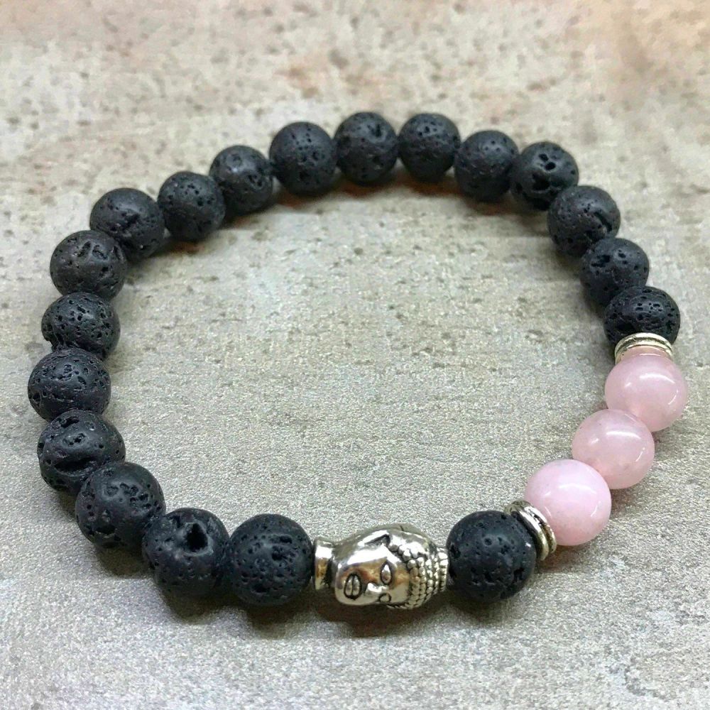 Rose Quartz Buddha -Lava Stone - Diffuser Bracelet