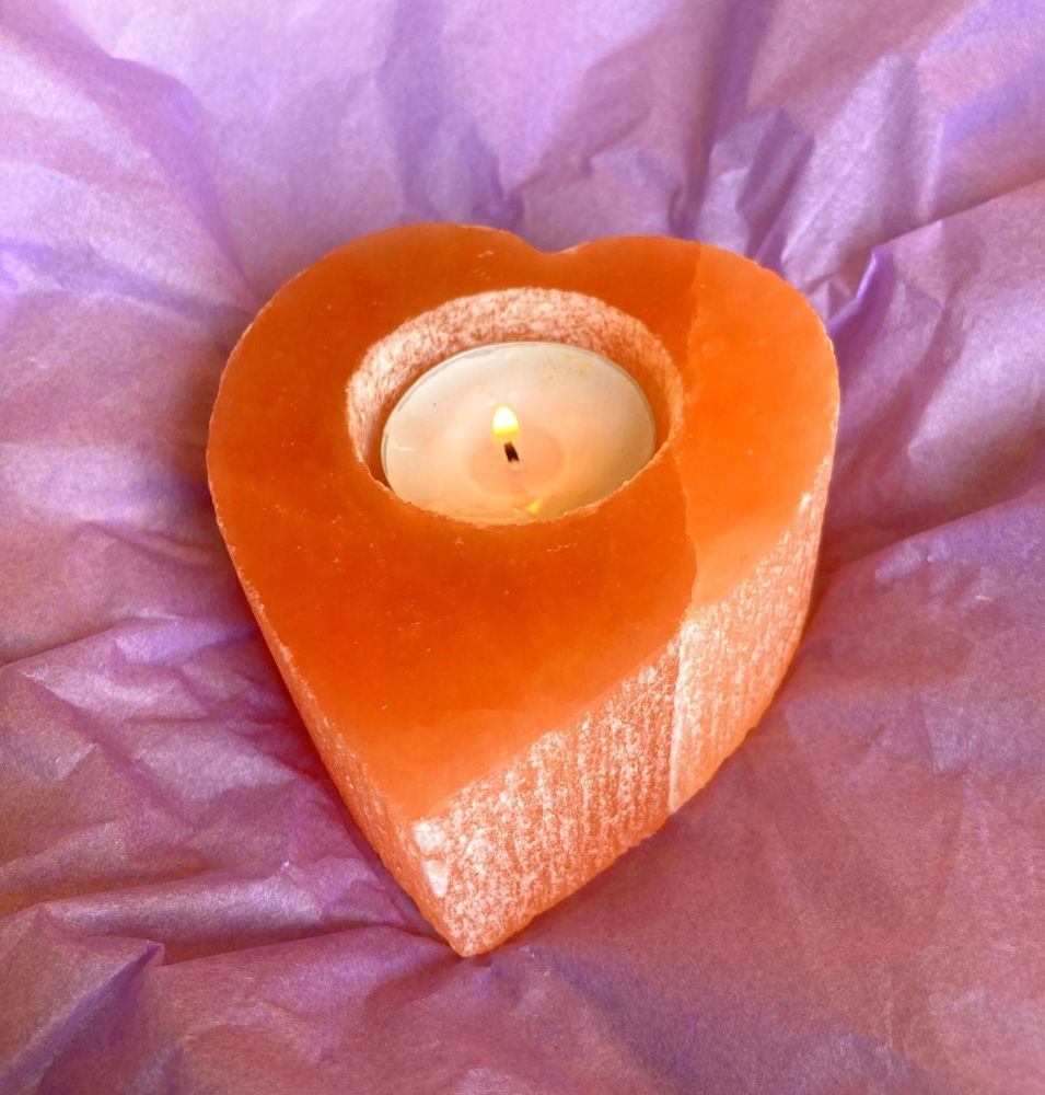 Orange Selenite Crystal ~ Heart Shaped T-light Holder