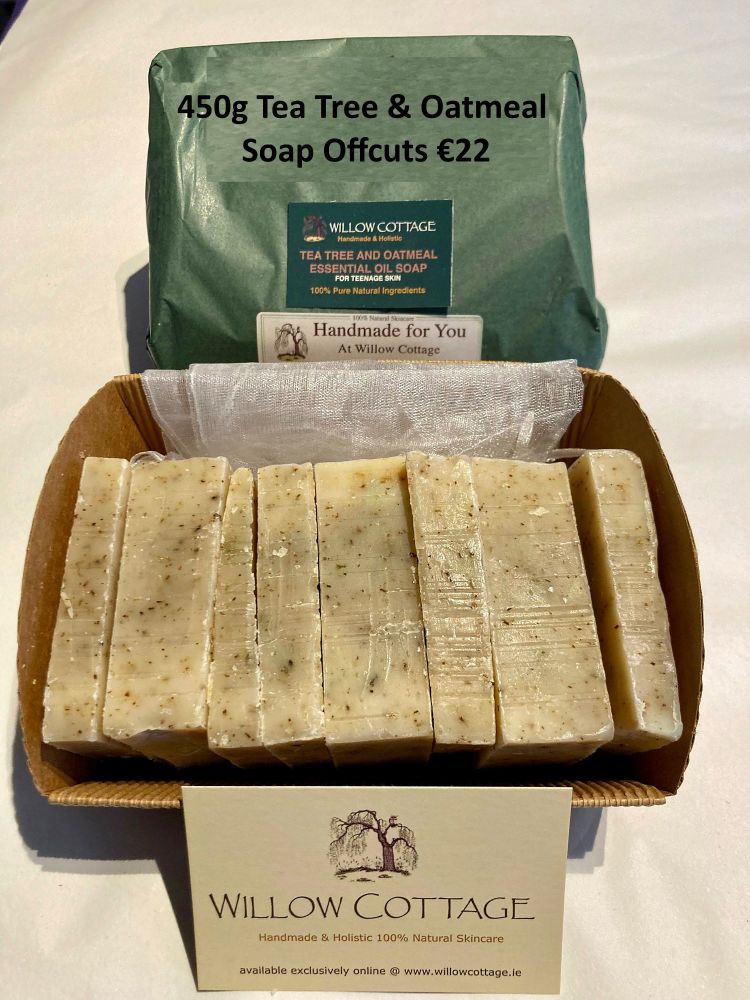 450g Tea Tree & Oatmeal Essential Oil Soap Offcuts = equivalent weight of 5 bars for the price of 4