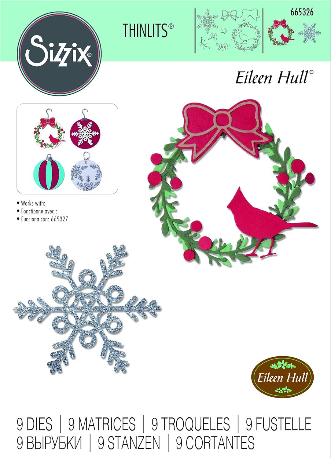 Sizzix Thinlits Die Set 9PK - Wreath & Snowflake by Eileen Hull