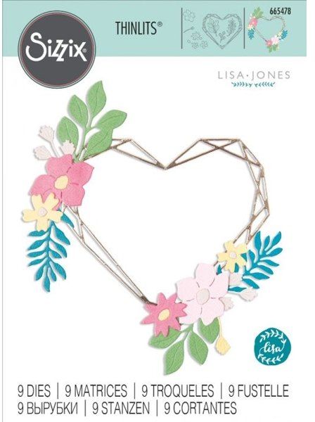 Sizzix Thinlits Die Set 9PK - Floral Geo Heart Frame